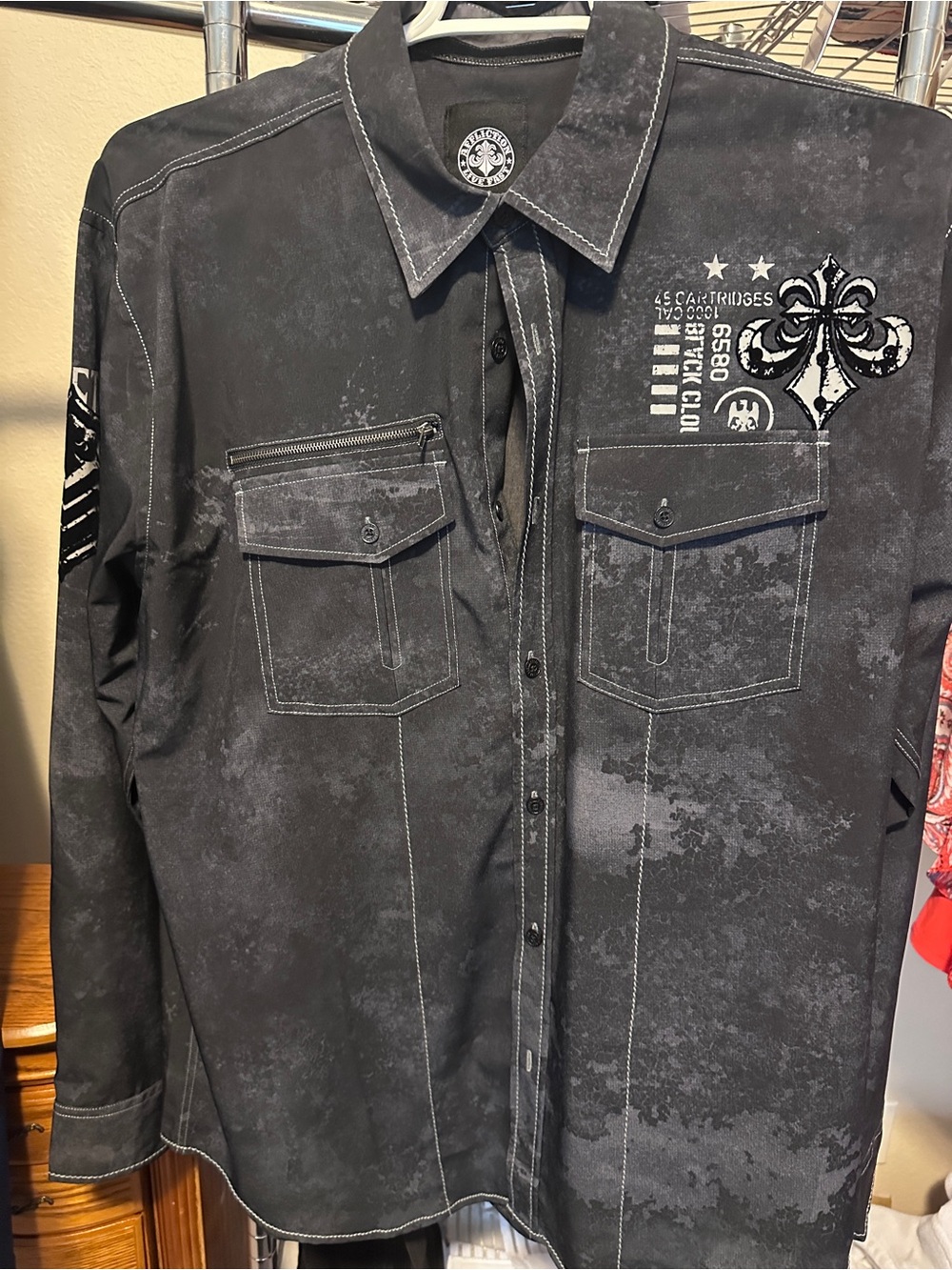 Affliction Black Graphic Button-Up Dress Shirt